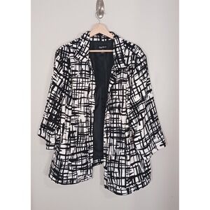 Maggie Barnes Abstract Geometric Black White Blazer 3/4 Sleeves Size 3X